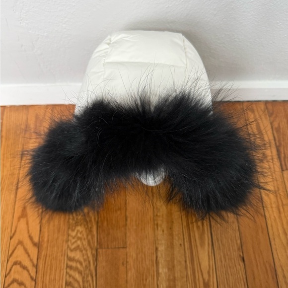 White Down Hood with Real Black Fox Fur Trim main image 7